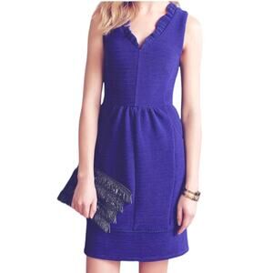 Anthropologie Maeve Ruffle V-neck Blue Cocktail Dress w/ Pockets